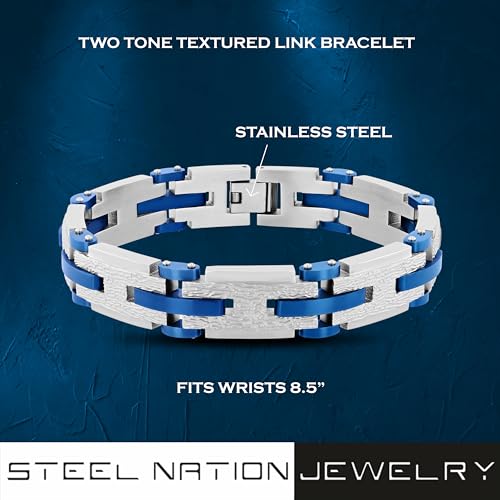 Men's Stainless Steel Textured Link Bracelets Choice of Sizes and Colors2