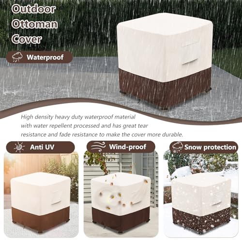 Image of Bitubi Waterproof Patio Ottoman Cover, Heavy Duty Square Outdoor Side Table Furniture Covers Size 22L x 22W x 18H inch (Brown)
