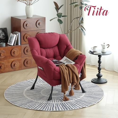 Image of Tiita Lazy Chair, Red Modern Large Accent Armchair, Comfy Leisure Sofa Reading Chair for Bedroom, Living Room, Dorm Rooms, Garden and Courtyard, Red