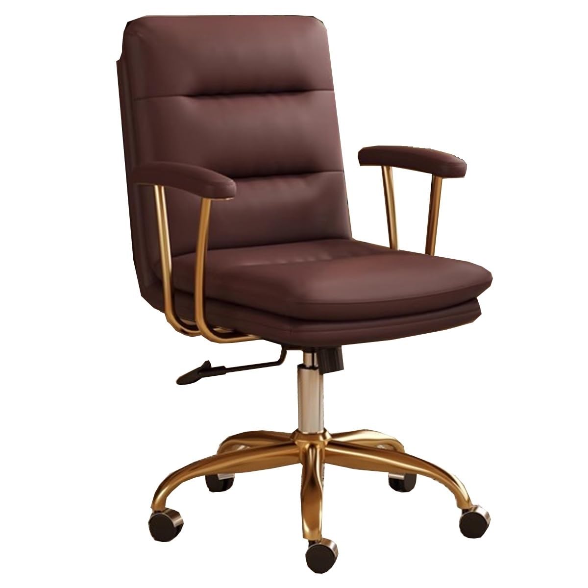 HTTGDGDH Adjustable Brown Pu Leather Mid Back Office Chair - Swivel Task Chair With Padded Armrests For Home & Executive Office Ergonomic Design Comfortable Seating,Brown