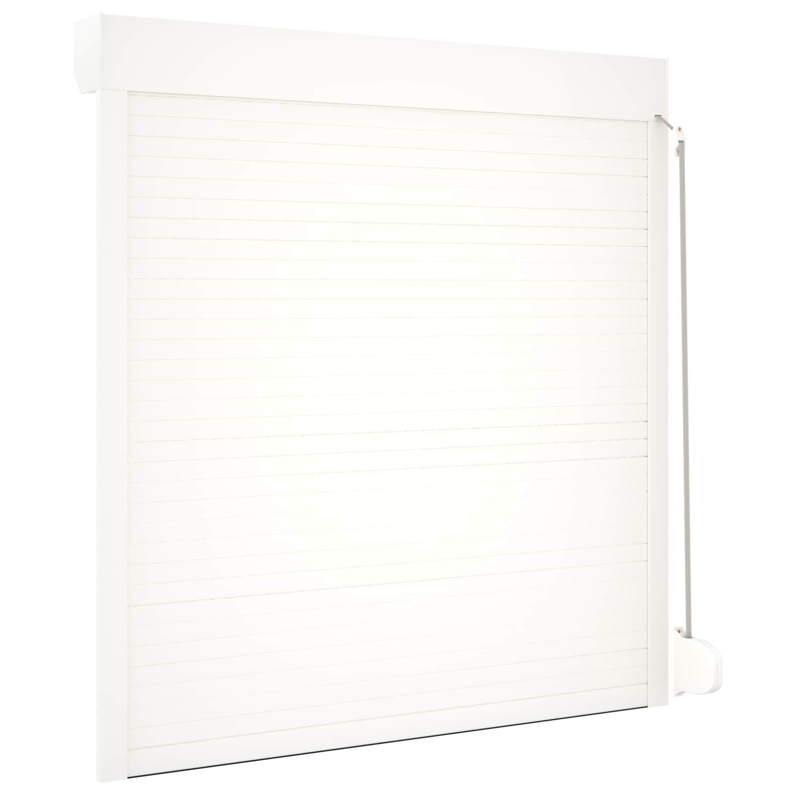Volet roulant blanc 130 x 140 cm en aluminium et polyuréthane avec rail de guidage et pilote manuel pour fenêtre, maison, extérieur, protection solaire et brise-vue