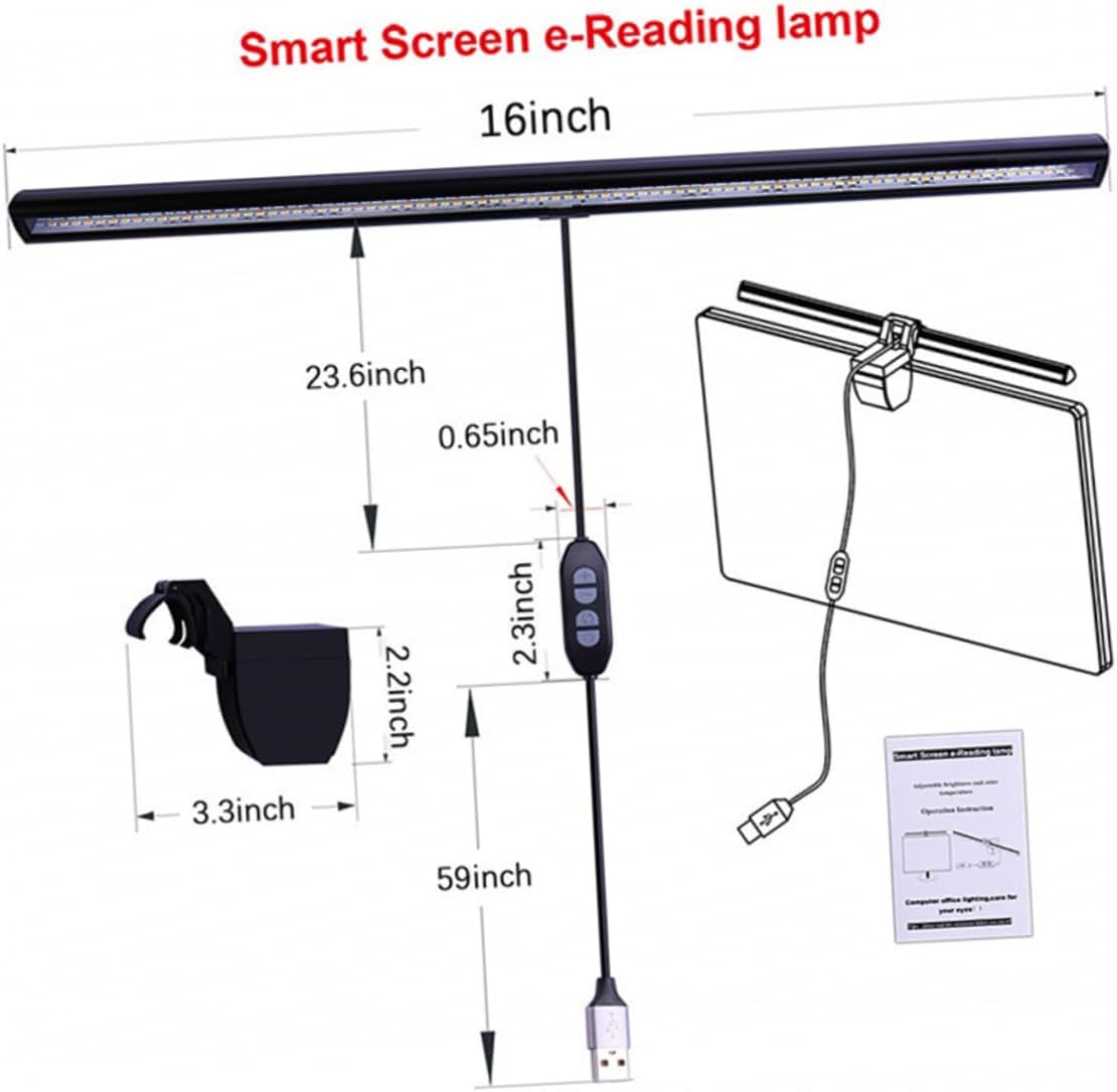 Computer Monitor Clip Lamp USB Powered E-Reading Protecting Screen Bar for Home Office Study Black Monitor Hanging Light
