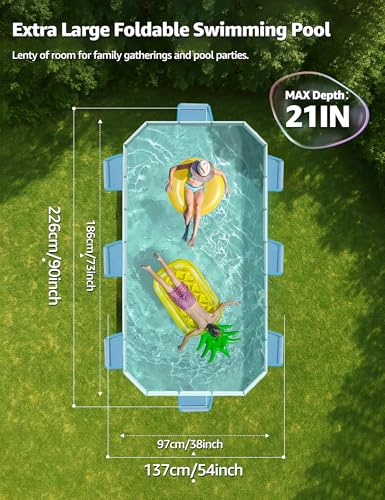 Image of Foldable Pool for Kids Adults - Non-Inflatable Swimming Pools for Backyard Garden Outdoor Folding Collapsible Dog Above Ground Pool Kiddie Pool 90 inch X 54 inch X 21 inch