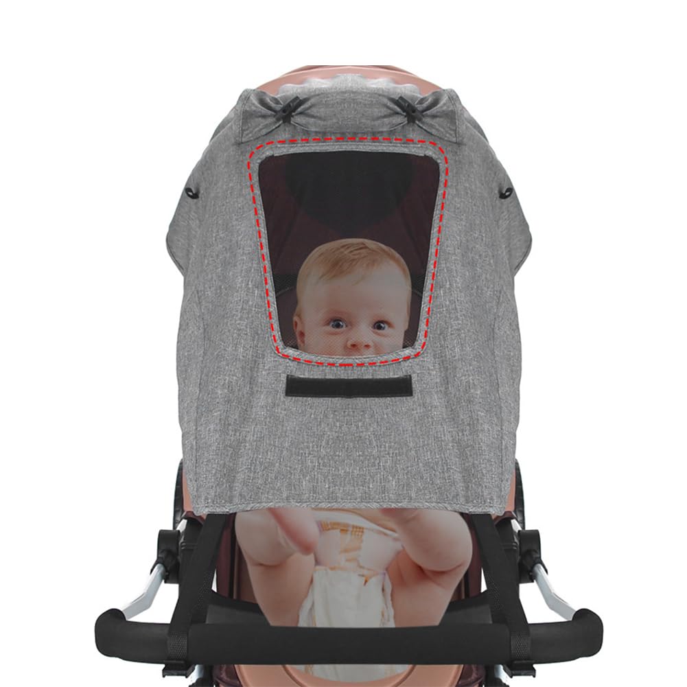 Parasole per Passeggino, Parasole Passeggino Universale,Universale Regolabile UV 50+, Regolabile Parasole universale passeggino con Lucernario, telo parasole per carrozzina e passeggino, Grigio
