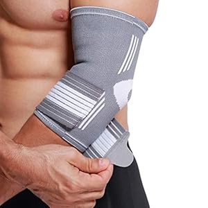 Neotech Care Elbow Brace Support Sleeve – Elastic & Breathable Fabric – Adjustable Compression Strap/Band – For Men, Women, Right or Left Arm (Grey Colour, Size L, 1 Unit)