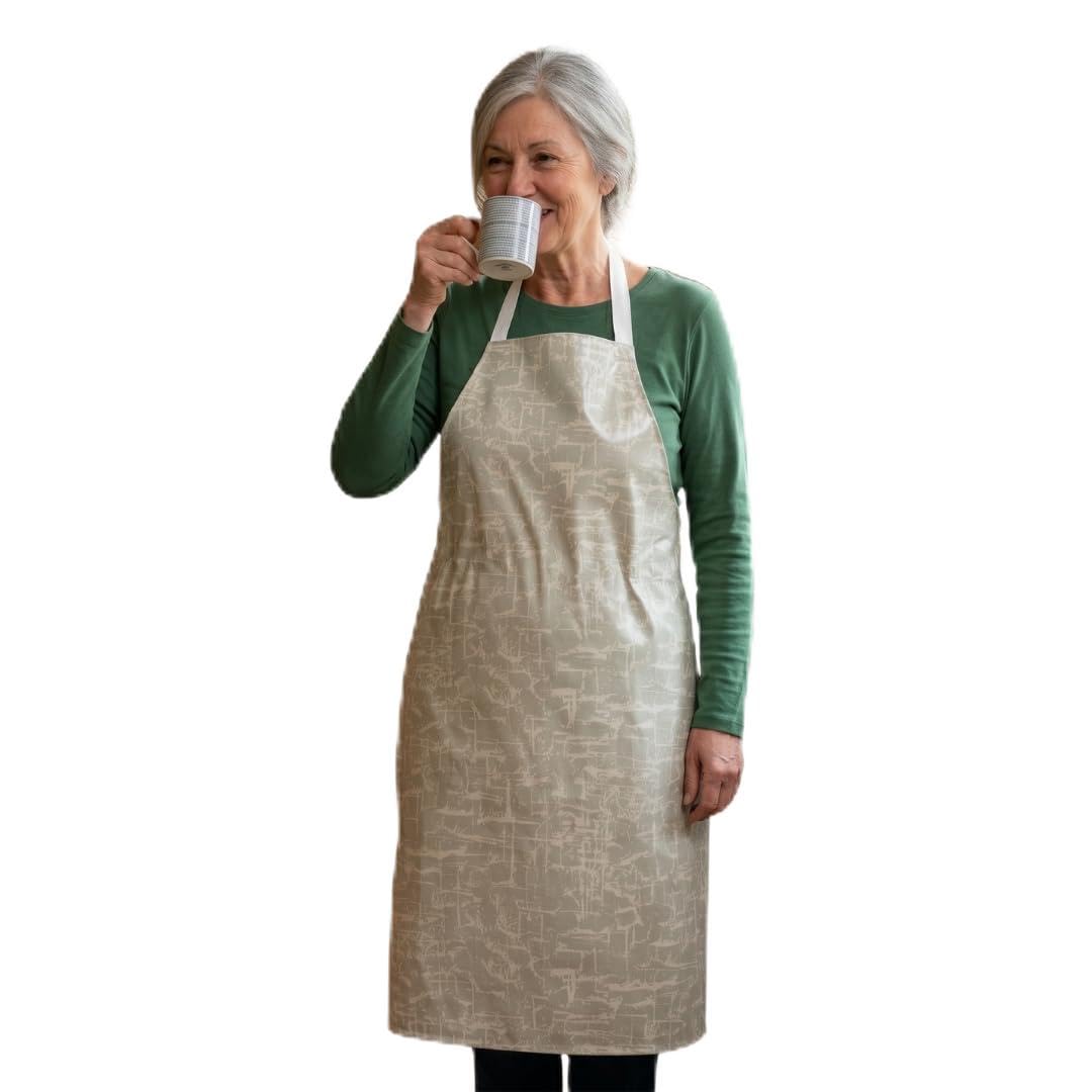 Jolee... Fabrics Wipe Clean PVC Coated Aprons - 100% Cotton Oilcloth - One Size - Easy to Clean and Splash Proof Apron (Grey Scratch, Adult (75cm Length)) โ image 1