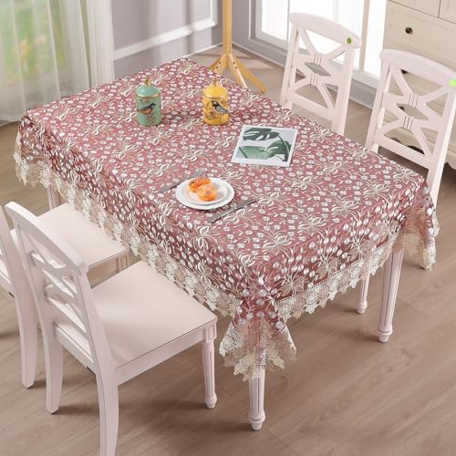 Nappe dentelle brodée haut de gamme rouge vin pour table de réception chic - 4