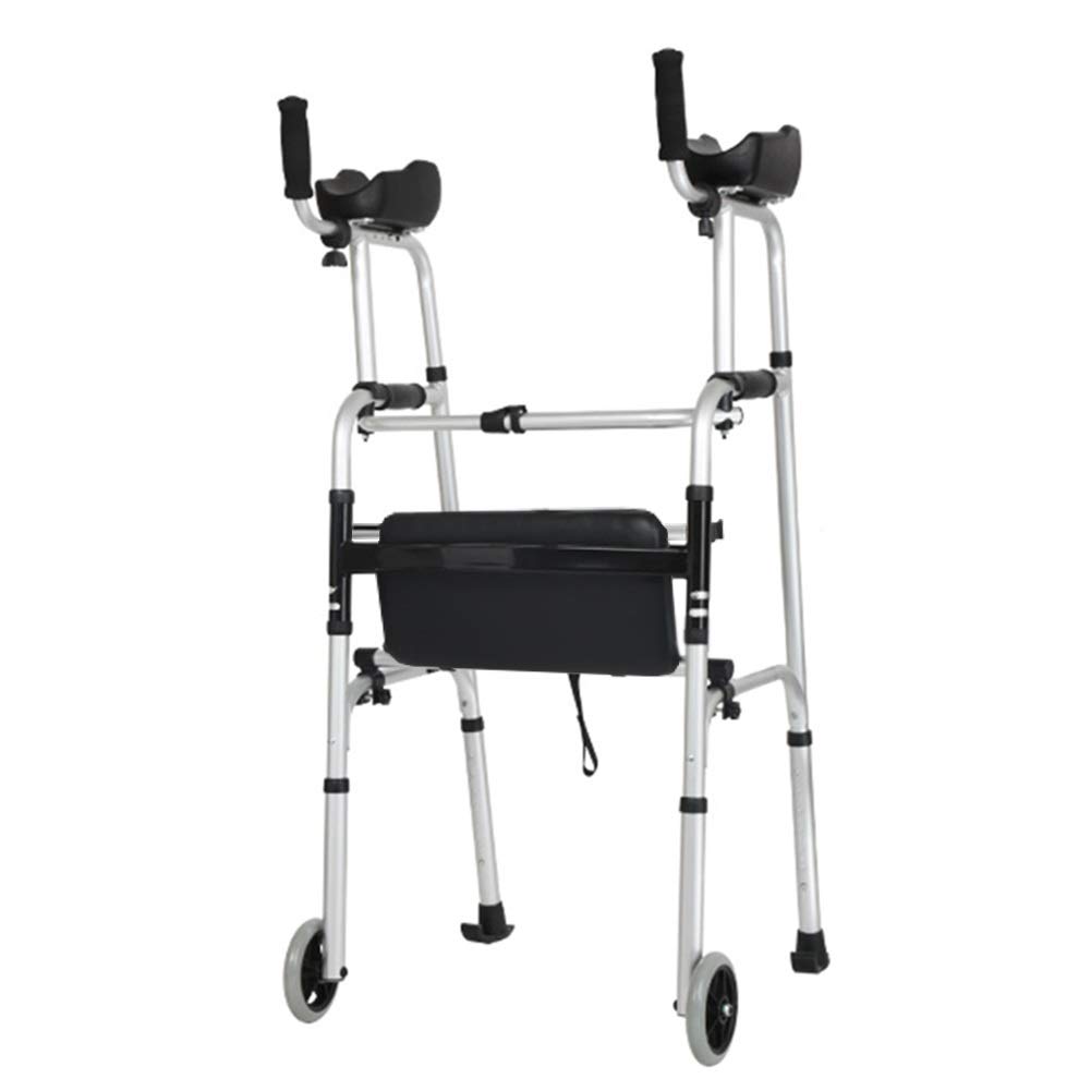 Andador con asiento, ruedas y almohadilla para reposabrazos, muleta de altura ajustable para personas mayores y discapacitados, ayuda de movilidad vertical