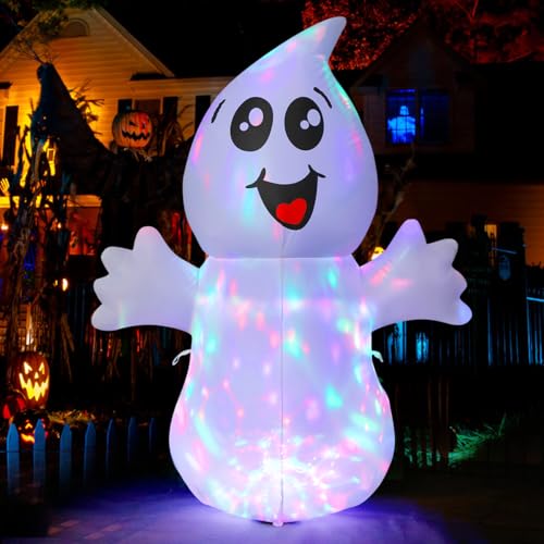 Image of GOOSH 5 FT Halloween Inflatable Ghost Outdoor Decoration with Magic Light, Blow Up Yard Decoration with Built-in LEDs for Garden Lawn Indoor Party Holiday Decor