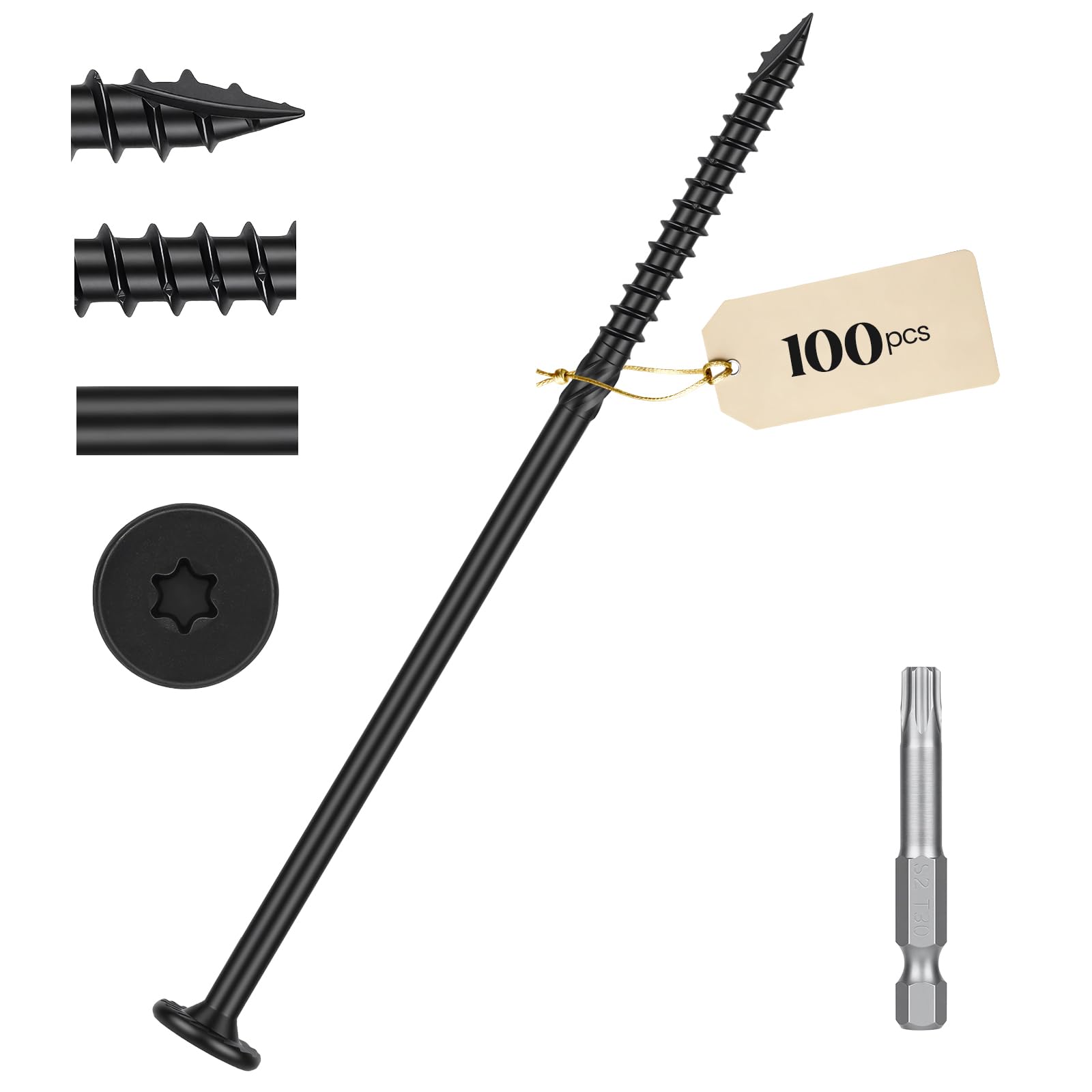 Kryonix 15,2 cm, 100 Stück, robuste Holzschrauben für den Außenbereich, Sortiment, Befestigungs-Set, 100 Stück, Sternantrieb, Deckschrauben, rostbeständige Holzschrauben für Holz/Holzscheite