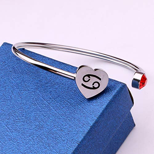 Image of Zodiac Birthstone Bracelet Jewelry Open Cuff Bracelet with Birthstone Birthday Gift for Her (Cancer)