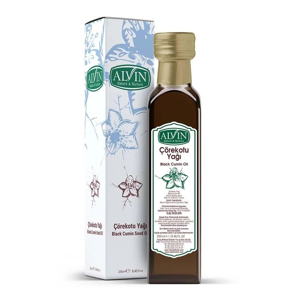 Alvin Çörekotu Yağı, Soğuk Sıkım, Doğal, Yüksek Timokinon, 250 ml