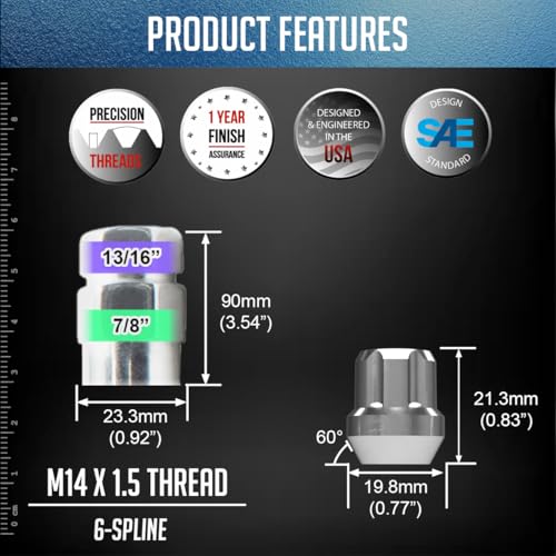 Image of Wheel Accessories Parts 20 Pcs 7 /16 inch-20 Thread OE Acorn 21mm 0.84 inch Long Spline Lug Nuts Chrome 6 Spline Car Hex Fits Many Classic Chevrolet, Buick, Pontiac Vehicles