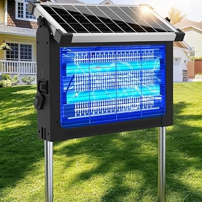 Solar Bug Zapper Outdoor Waterproof, Rechargeable Mosquito Zapper with Solar Panel Sensor, Auto ON/Off, 10ft Extension Cord & Solar Powered Bug Zapper, Cordless Insect Zap for Patio Yard Garden