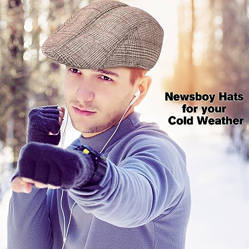 Image of Newcotte Newsboy Cap for Men Classic Herringbone Tweed Flat Cap Irish Beret Hat for Cabbie Driving Hunting
