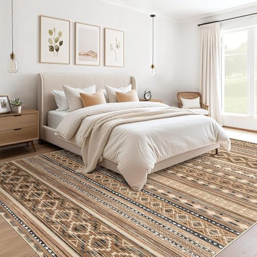 cotiled 9x12 Area Rug Living Room: Washable Boho Rugs with Non Slip Backing Large Soft Indoor Stain Resistant Carpet for Bedroom Farmhouse Dining Room Lightweight Home Decor Brown/Beige by cotiled - Image 2