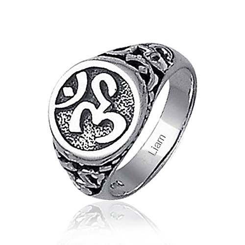 Image of Bling Jewelry Om Signet Ring With Devanagari Script For Women For Men Oxidized .925 Sterling Silver