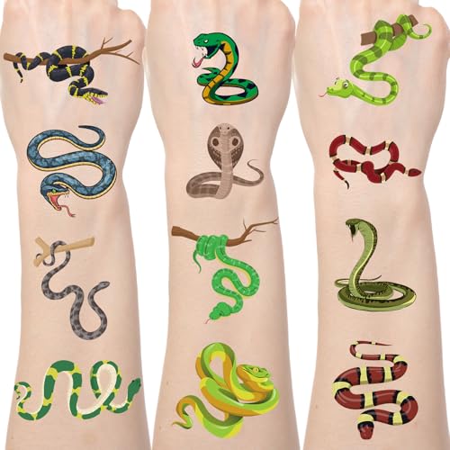 Yoyuspy Snake Tattoo Temporary Stickers - 200+ Snake Party Decorations Cartoon Snake Fake Tattoos Gifts for Kids Adult Funny Tribal Viper Animal Reptile Party Favors Supplies Decor Prizes Rewards
