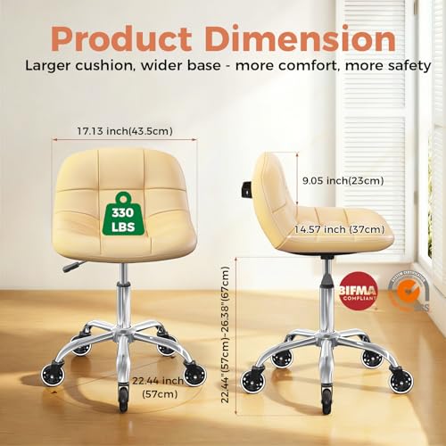 Image of Rolling Stool Chair with Wheels, Height Adjustable Stool with Back Support, Office Drafting Chair with PU Leather Cushion for Home Office Kitchen Vanity Salon Garage Tattoo Dentist Esthetician(White)
