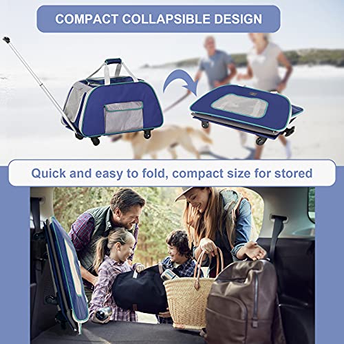 A 4 Pet Dog Carrier with Wheels,Foldable Rolling Pet Carrier Up to 33 LBS with Removable Base, Extendable Handle & 4-Wheels Design, Mesh Ventilation Windows and Safety Rope,Navy Blue by A 4 Pet - Image 8