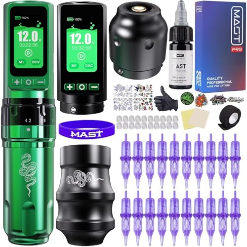 Dragonhawk Tattoo Kit Fold Pro Year of Snake Edition Wireless Tattoo Machine Pen Adjustable Stroke 2.4-4.2mm Cordless Tattoo Gun Motor by Mcore-C3 3000mAh with 2 Batteries & 2 Grips for Artists