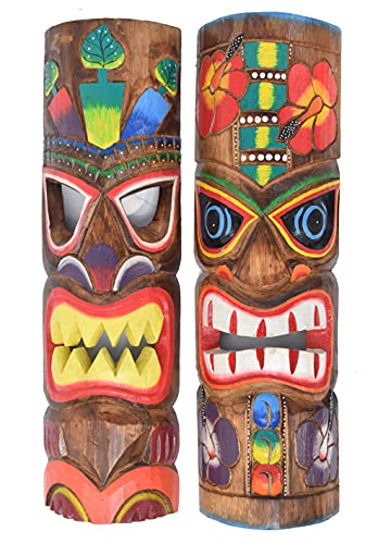 Interlifestyle Tiki Lot de 2 masques muraux multicolores 50 cm Style hawaïen avec motifs fleurs Cover