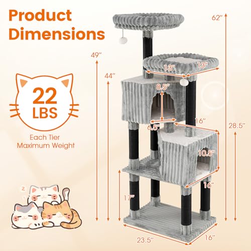 Árbol para Gatos Tangkula 62 pulgadas con Rascadores y Camas miniatura 4