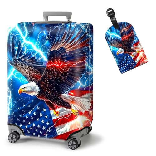 ETLKJVBL Elastic Suitcase Covers for Luggage, American Flag Eagle Washable Waterproof Dustproof Luggage Cover with Adjustable Straps & Cute Baggage Tag (XL, Fits 29/30/31/32 Inches)