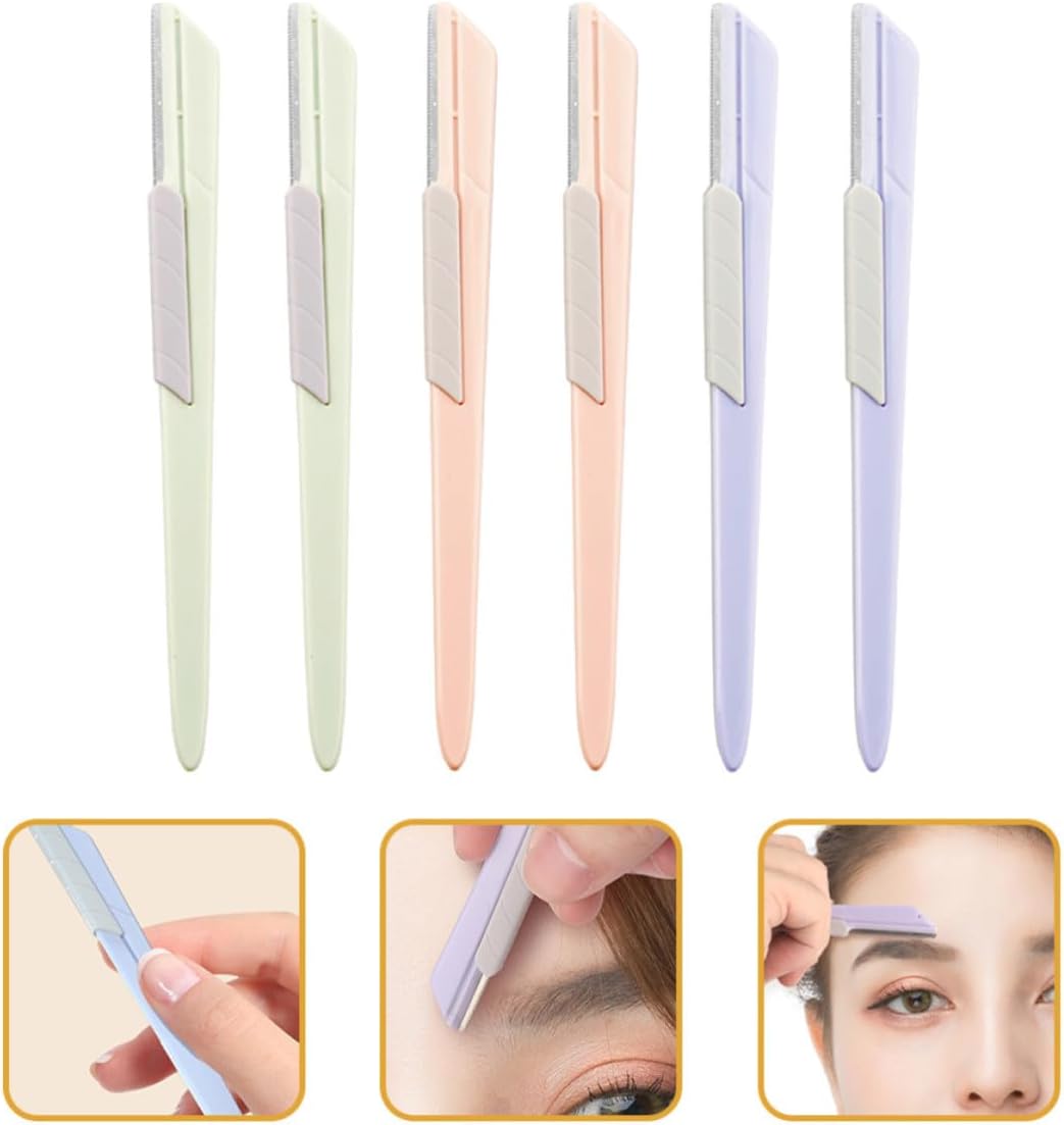 BESPORTBLE 6 Pcs Eyebrow Razor with Sliding Cover, Stainless Steel Trimmer