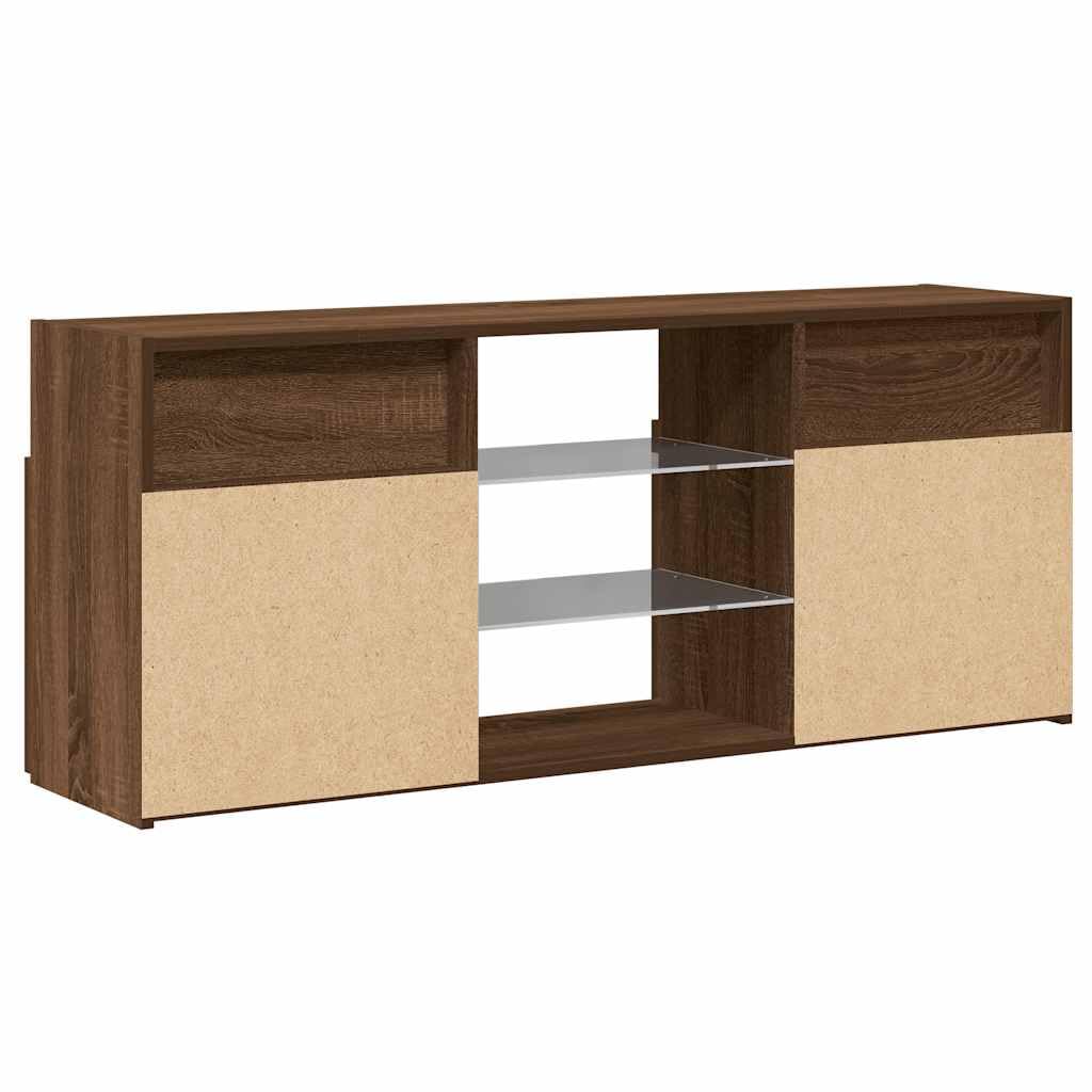 Aparador de TV con LED RGB 120 x 30 x 50 cm, madera de roble marrón, moderno mueble bajo para salón, dormitorio y oficina