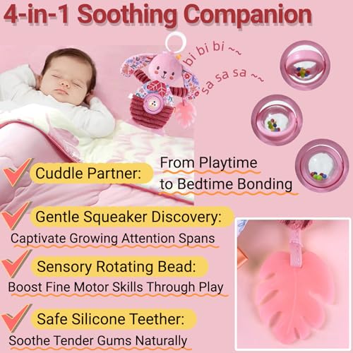 Image of Baby Crib Toys Hanging Stroller Car Seat Toy for Infant 0-2-3-4-5-6-7-8-9 Month Old, Newborn Infant Girl Gifts Carseat Sensory Rattle Crinkle Teething Teether for Babies 6-12 Month Essentials