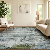 SOANNY Alfombra 140x200 cm, Moderno Abstracto, Super Suave, Lavable, Antideslizante, Verde Musgo