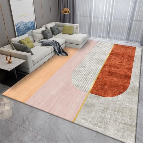 RUGMRZ Antideslizante Alfombras Decorar Habitacion Alfombra 160x230CM Arancione. De Pelo Corto Rayas Gris y Rosa. para La Cocina