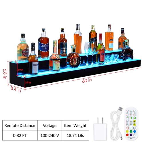 GarveeHome Wall-Mounted 2 Layer 60 Inch Display with Remote Control - Dynamic Led Lighting, Multifunctional Display, Quality Materials, Mobile Phone Connectivity