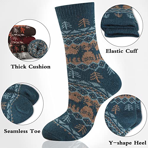 Image of Heatuff Mens Thick Wool Socks Thermal Warm Winter Crew Socks 5 Pairs Multicolors