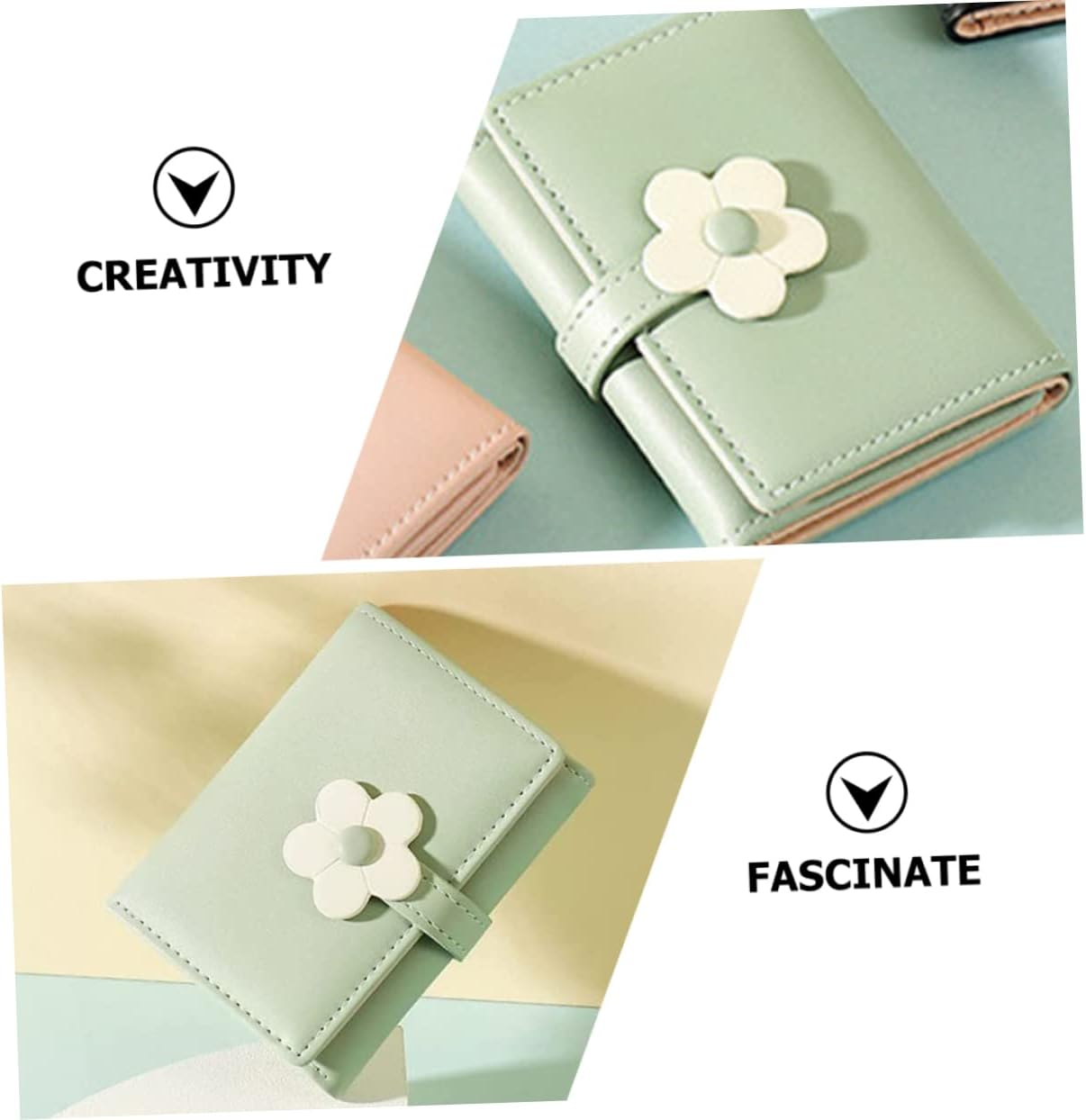 Ipetboom Flower Pattern Folding Wallet for Girls, PU Leather, Green