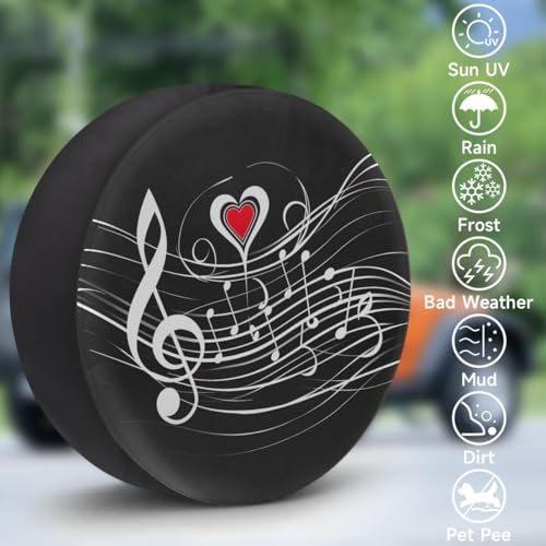 Image of Spare Tire Cover for RV Trailer, Musical Notes Prints Tire Covers Universal Fit for Travel Trailer Camper Jeep RV SUV Truck Waterproof Wheel Cover (15 inch for Diameter 27 inch - 29 inch),A-704