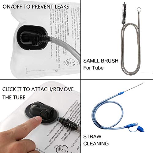 Trinkblase, 2 Stück + 1 Stück saubere, flexible Bürste, 2 Liter, auslaufsichere Wasserspeicherbeutel, militärischer Trinkrucksack, Ersatz für Wandern, Radfahren, Klettern, Radfahren, Laufen, Camping, Rucksack - Image 5