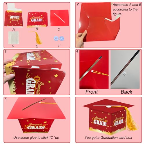 Image of 2026 Graduation Party Card Box, Maroon Gold Congrats Cap Card Holder Box with Tassel for 2026 Graduation Party Decorations
