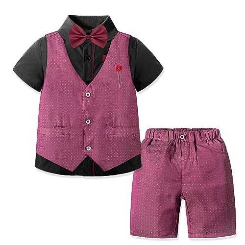 Image of Nwada Boys Suit Toddler Dress Clothes Shirt with Bow Tie, Dress Pants Sets Kids Gentleman Outfit suits