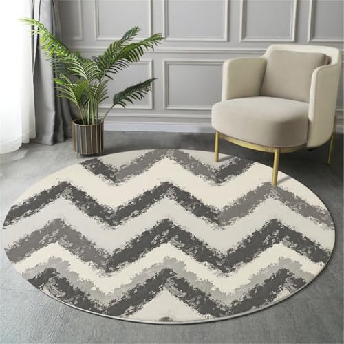 Tapis rond gris 80cm lavable et antidérapant à rayures pour salon