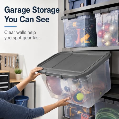 Image of Clear Storage Bin with Locking Lid, 76 Quart Stackable Tote for Home