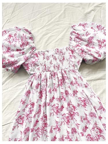 Image of Floerns Women's Floral Dress Puff Sleeve Dress Square Neck Summer Vacation Picnic Mini Dresses