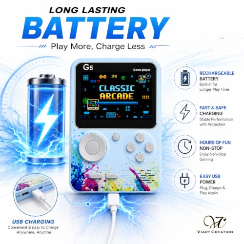 Image of Video Game for Kids Toys for Boys & Girls 7-14 Years G5 Retro Handheld Game Console Rechargeable Pocket 3.0 Inch HD Screen 500 in 1 Retro Game Box AV Output | Portable Video Game Player (Green)