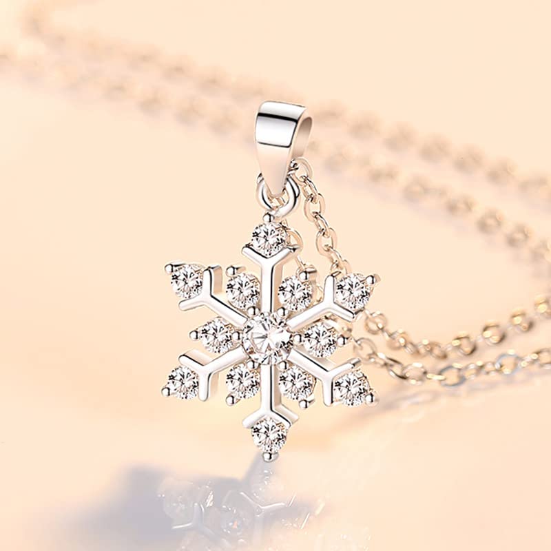 NanMuc Christmas 925 Sterling Silver Snowflake Pendant Necklace with Blue Cubic Zirconia Jewelry New Year for Women 18" Chain2