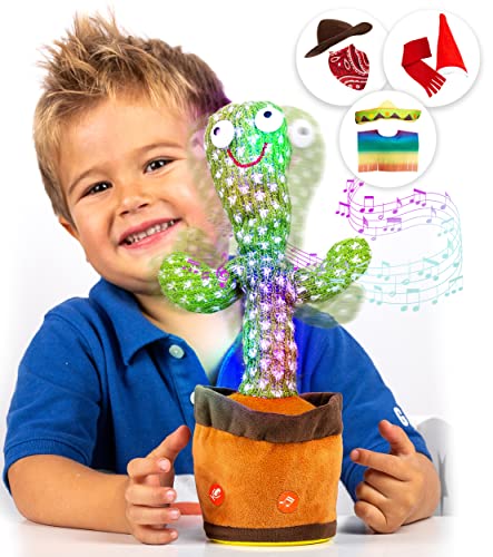 Chuchik Dancing Talking Cactus Toy for Babies â€“ 60 Songs the Singing Cactus Toy with 3 Changeable Outfits â€“ Plush Wiggle Dancing Talking Repeating Mimicking Cactus Toy with Glowing LED Lights (1 Pack)