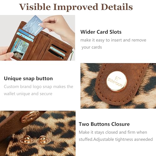 Image of Small Womens Wallet,Bifold Leather Wallet for Women RFID Card Holder Ladies Compact Pocket Wallet for Crossbody Bag (Leopard)