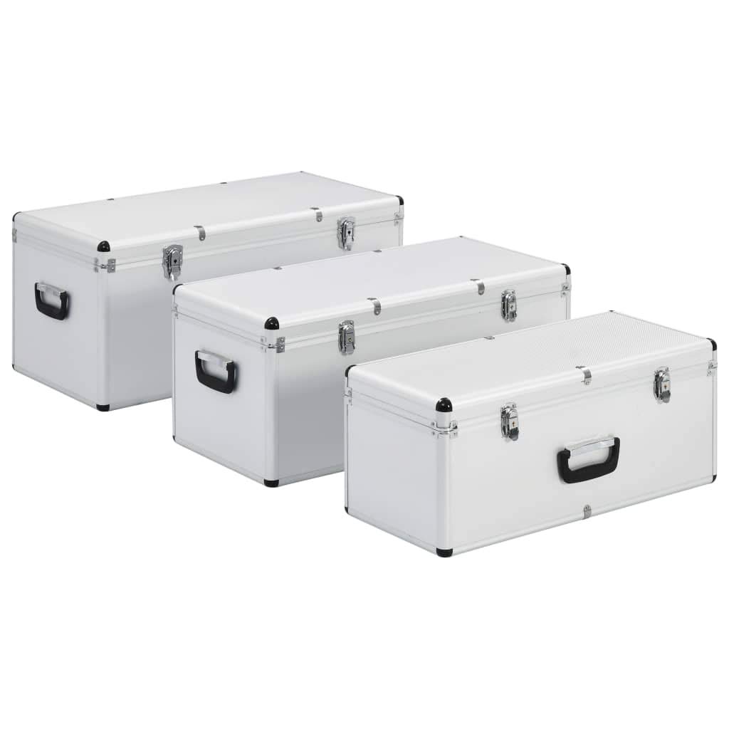 vidaXL Skrzynie do przechowywania, 3 szt., srebrne, aluminiowe