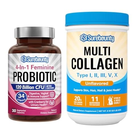 Probiotic & Collagen Bundle, 4-in-1 Feminine Probiotic (30ct) & Multi Collagen Powder (8oz), 2 Packs, Cranberry Vaginal Support, Anti-Aging, Zero Sugar, Non-GMO Cover