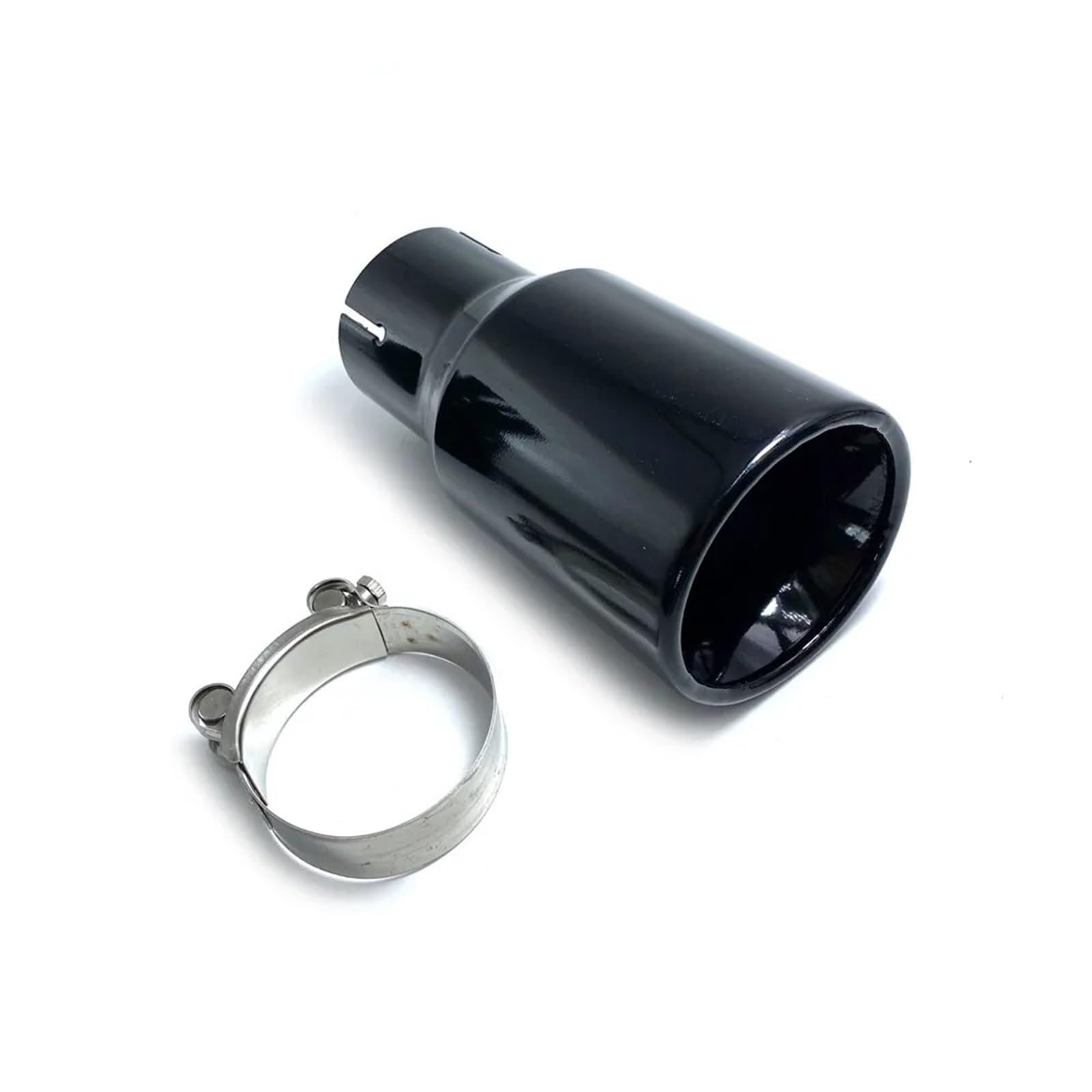 Terminale Tubo Coda Punta Di Scarico Universale Da 2,5" Per Auto, Terminale Automatico, Ugello Per Marmitta, Smussato In Acciaio Inox, Vernice A Cottura Completa, Nero